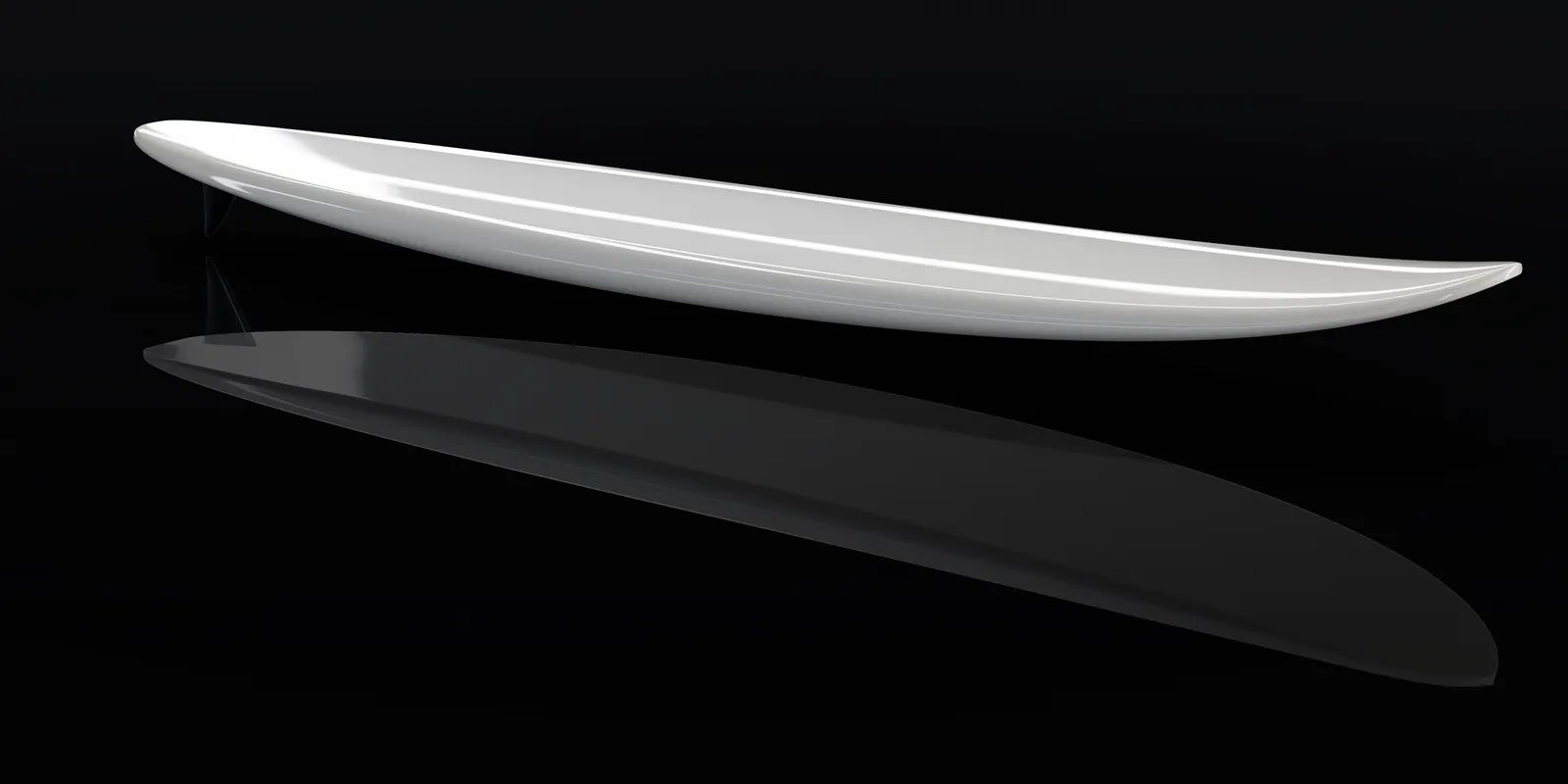 A longboard rendered in the showroom look, reflected in the floor
