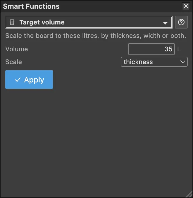 Smart Functions: Target volume set to 35 litres